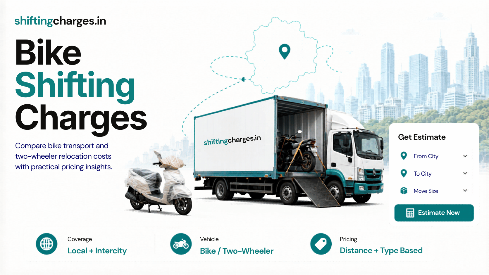 Bike transport charges in India by two-wheeler type, distance and packing