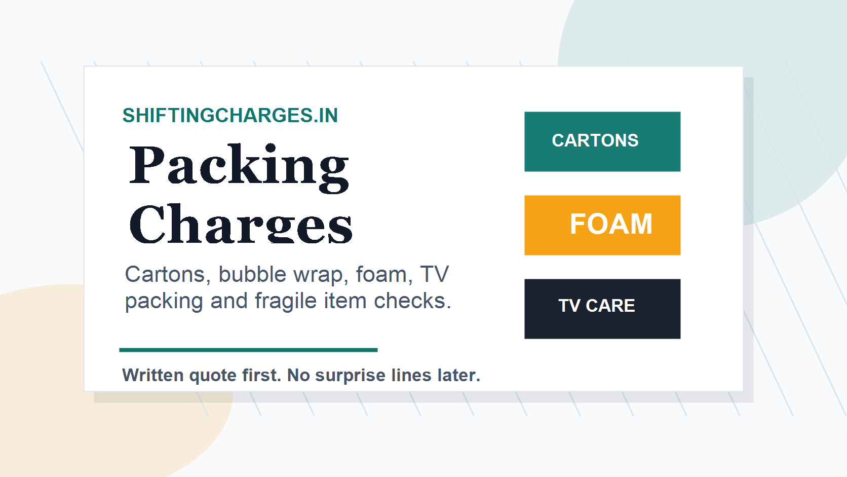 Packing charges in packers and movers by cartons, bubble wrap, foam and fragile goods