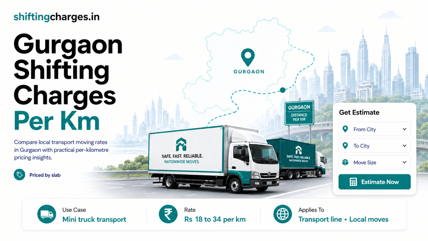 Gurgaon shifting charges per km, transport rate ranges by vehicle and distance