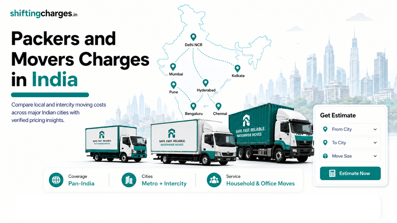 Packers and movers charges in India with service wise and city wise estimate tables