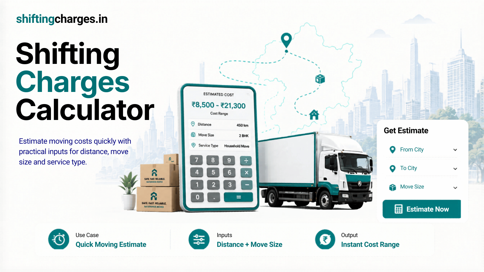 Shifting charges calculator India with city, service and route index